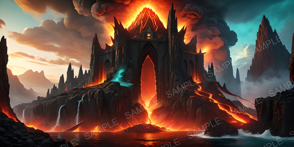 【2k背景素材】火山都市の断崖神殿｜10枚セット