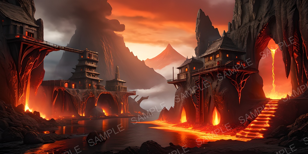 【2k背景素材】火山都市の断崖神殿|10枚セット