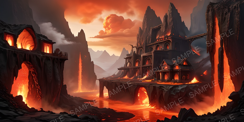 【2k背景素材】火山都市の断崖神殿|10枚セット