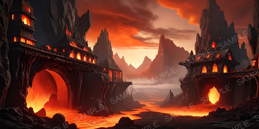 【2k背景素材】火山都市の断崖神殿|10枚セット