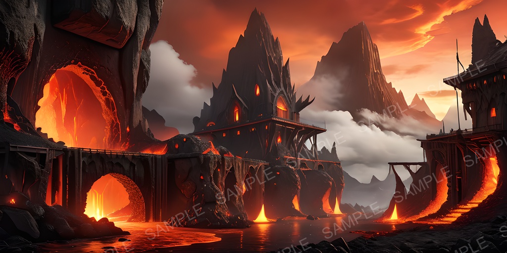 【2k背景素材】火山都市の断崖神殿|10枚セット