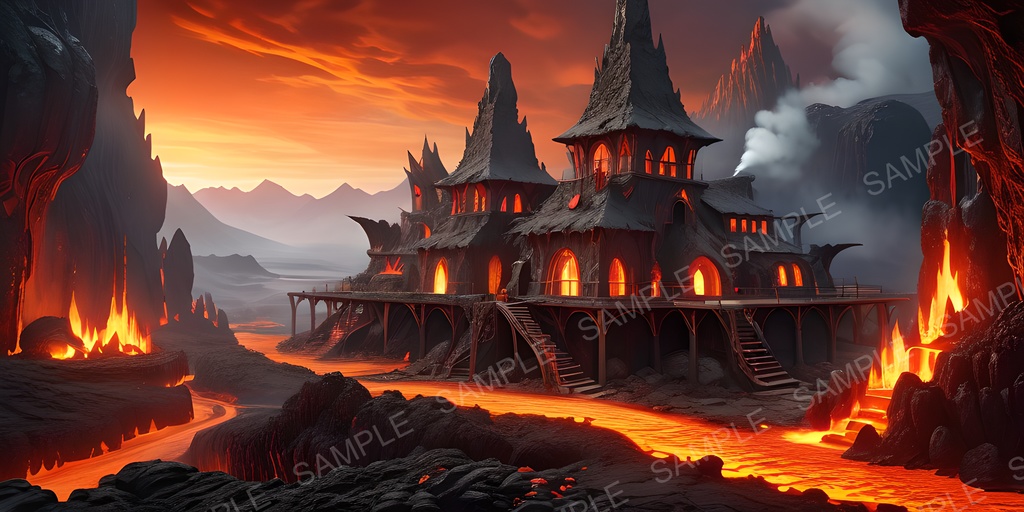 【2k背景素材】火山都市の断崖神殿|10枚セット