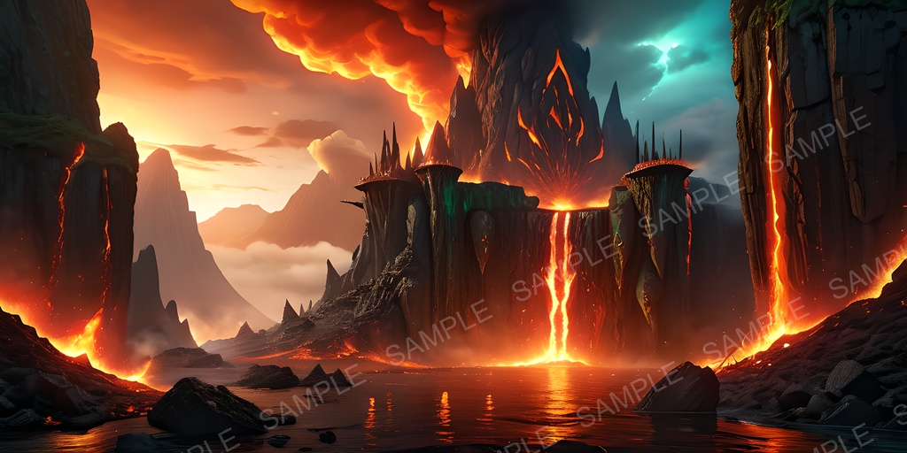 【2k背景素材】火山都市の断崖神殿|10枚セット