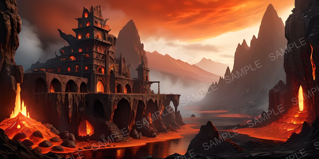 【2k背景素材】火山都市の断崖神殿|10枚セット