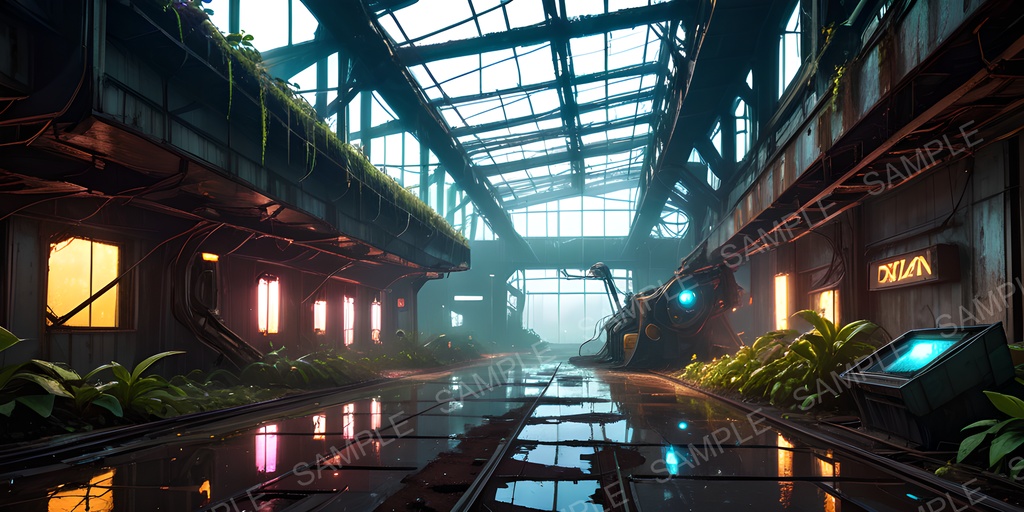 【2k背景素材】退廃サイバーパンク 廃墟プラント|10枚セット