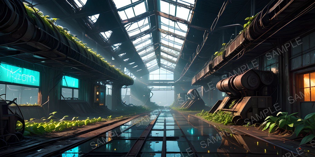 【2k背景素材】退廃サイバーパンク 廃墟プラント|10枚セット