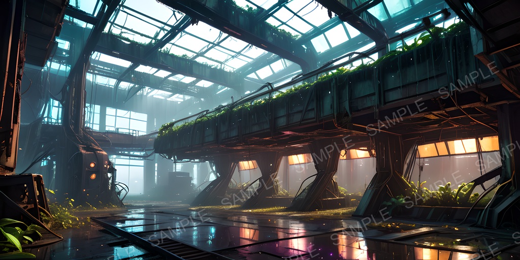 【2k背景素材】退廃サイバーパンク 廃墟プラント|10枚セット