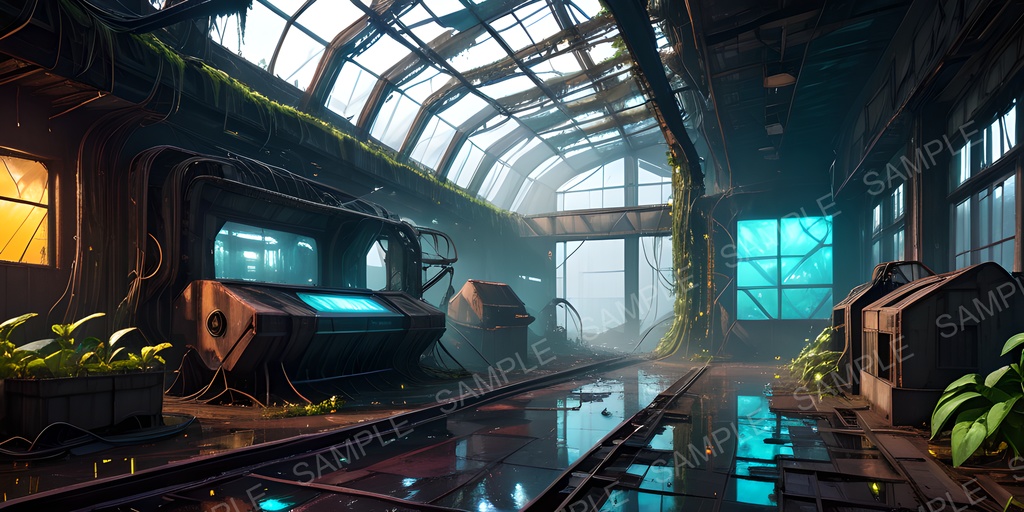 【2k背景素材】退廃サイバーパンク 廃墟プラント|10枚セット