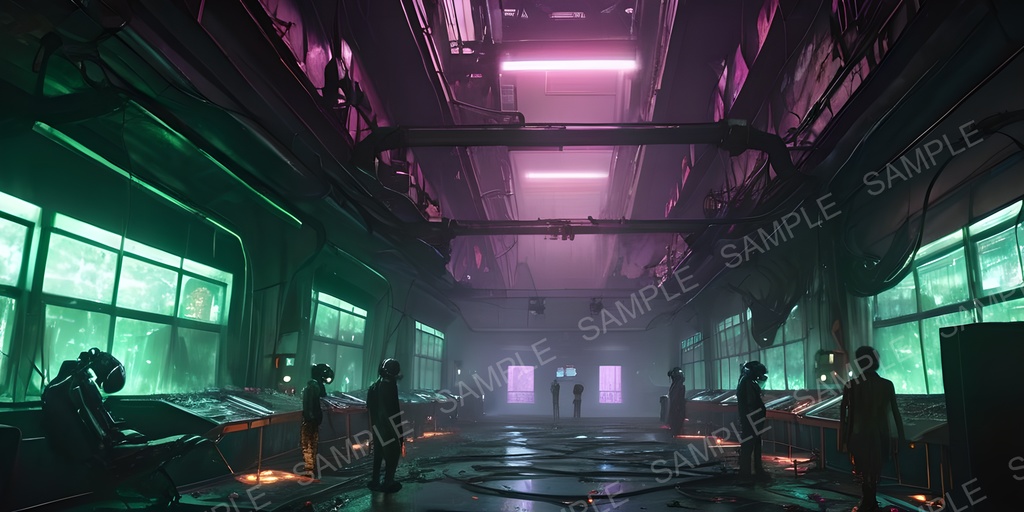 【2k背景素材】退廃サイバーパンク サイボーグ製造工場跡|10枚セット