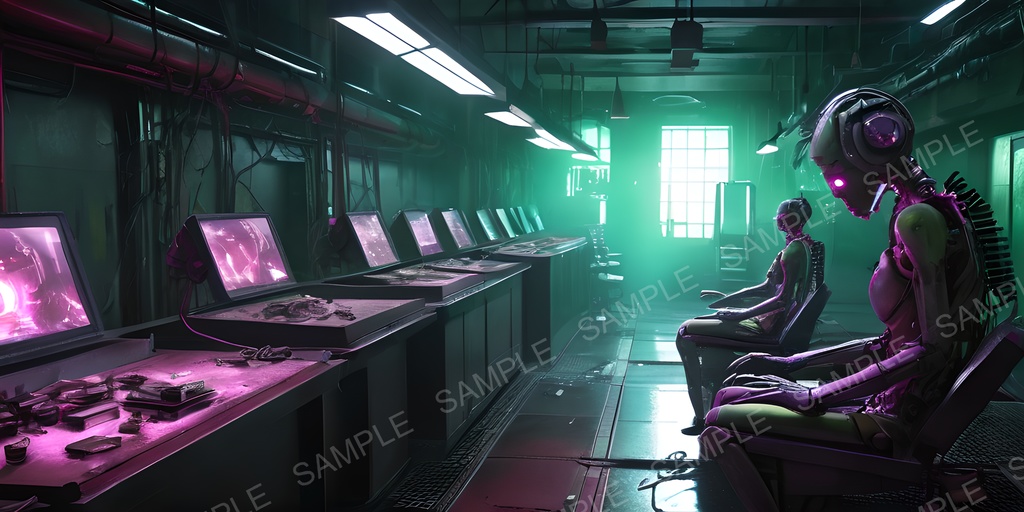 【2k背景素材】退廃サイバーパンク サイボーグ製造工場跡|10枚セット