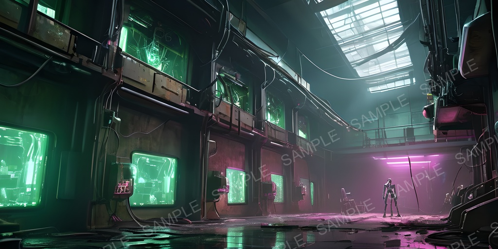 【2k背景素材】退廃サイバーパンク サイボーグ製造工場跡|10枚セット