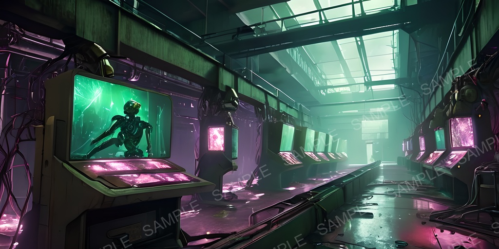 【2k背景素材】退廃サイバーパンク サイボーグ製造工場跡|10枚セット