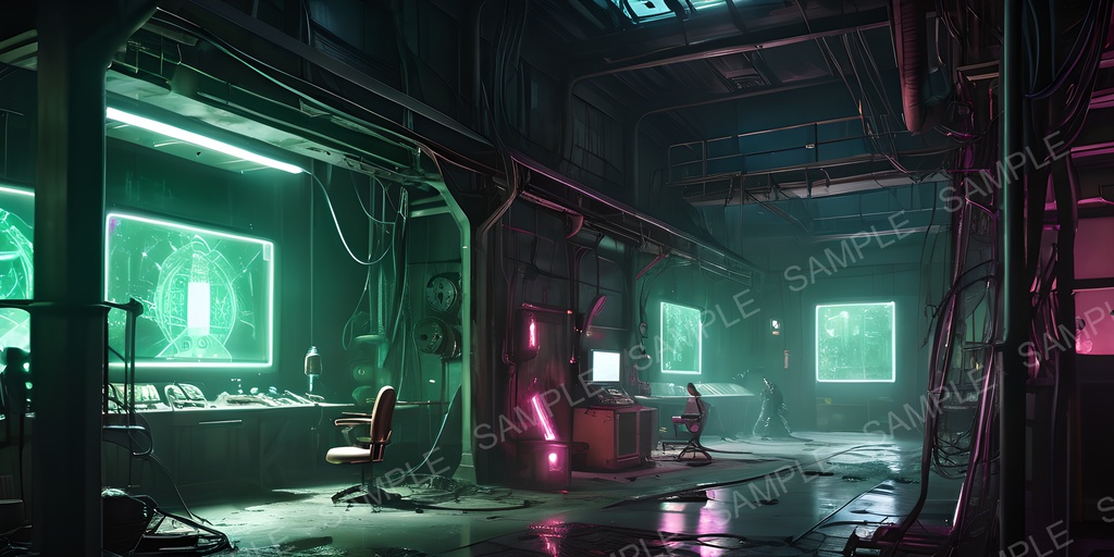 【2k背景素材】退廃サイバーパンク サイボーグ製造工場跡|10枚セット