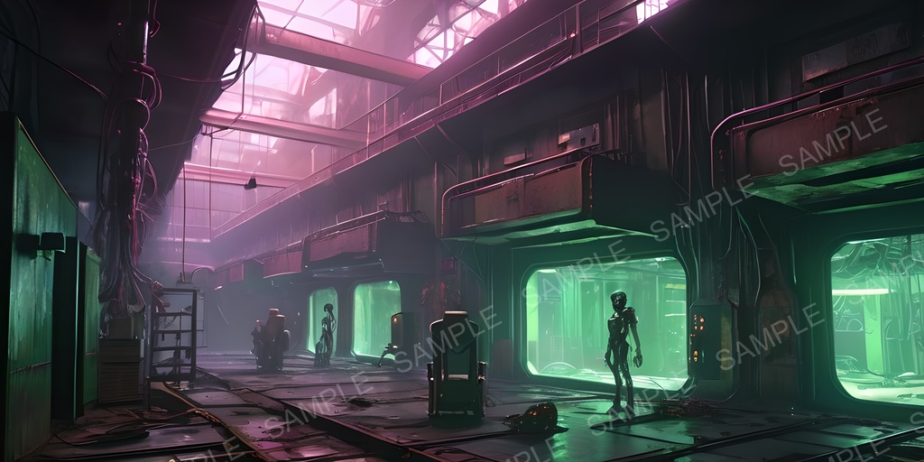 【2k背景素材】退廃サイバーパンク サイボーグ製造工場跡|10枚セット