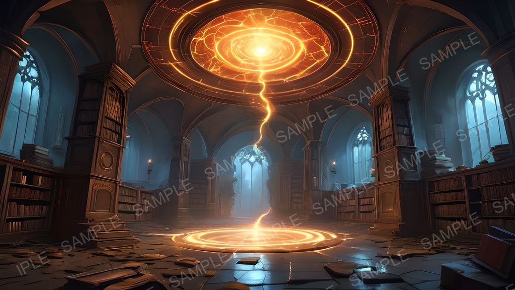 【2k背景素材】中世ファンタジー 魔導図書館崩壊跡|10枚セット