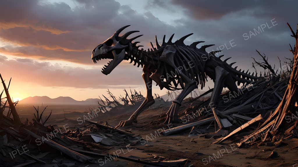 【2k背景素材】ダークファンタジー 荒野に横たわる巨竜骸骨|10枚セット