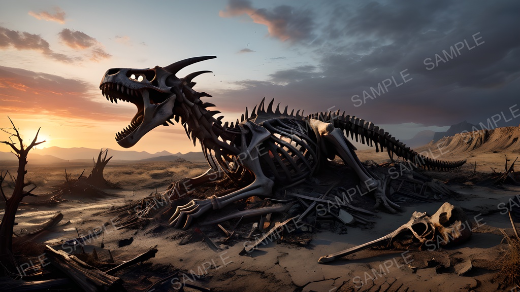 【2k背景素材】ダークファンタジー 荒野に横たわる巨竜骸骨|10枚セット