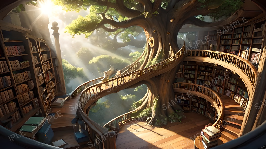 【2k背景素材】中世ファンタジー 樹心の大図書館|10枚セット