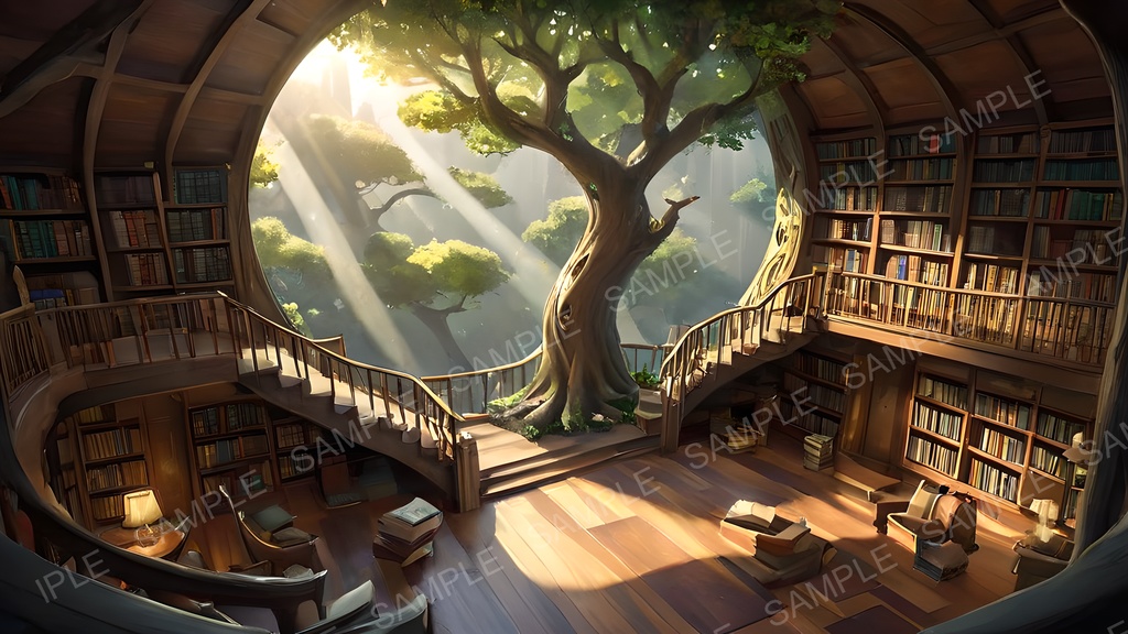 【2k背景素材】中世ファンタジー 樹心の大図書館|10枚セット