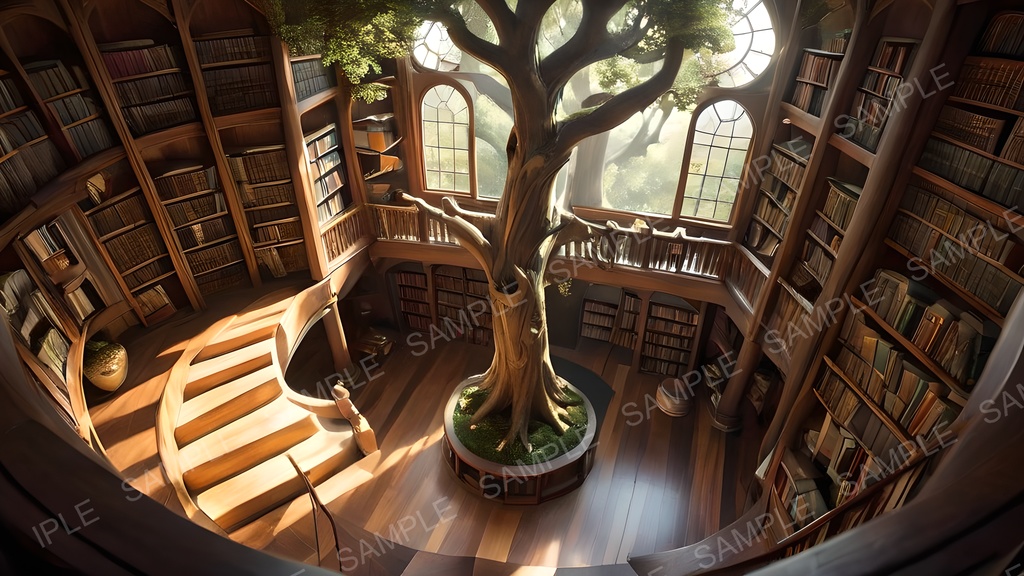 【2k背景素材】中世ファンタジー 樹心の大図書館|10枚セット