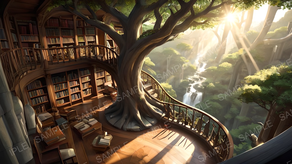 【2k背景素材】中世ファンタジー 樹心の大図書館|10枚セット