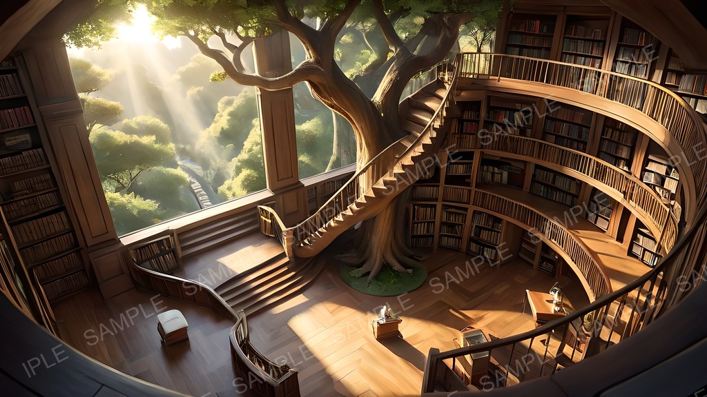 【2k背景素材】中世ファンタジー 樹心の大図書館|10枚セット