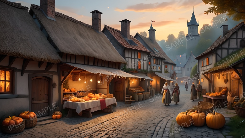 【2k背景素材】中世ファンタジー 村の収穫祭広場|10枚セット