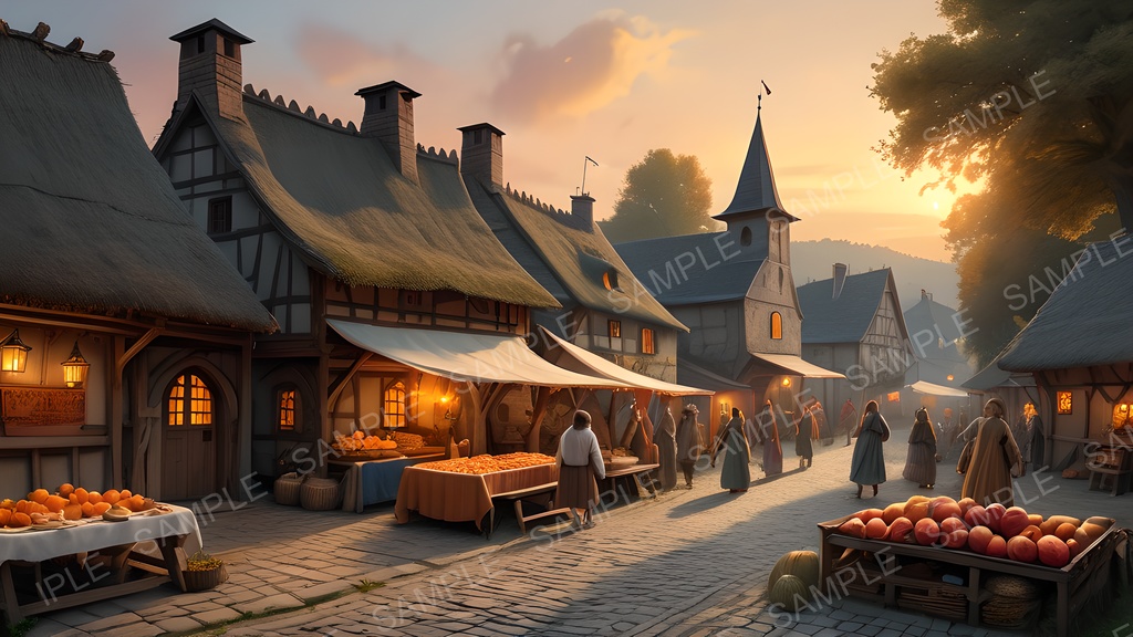 【2k背景素材】中世ファンタジー 村の収穫祭広場|10枚セット