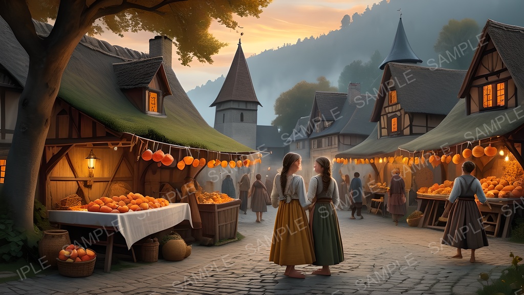 【2k背景素材】中世ファンタジー 村の収穫祭広場|10枚セット