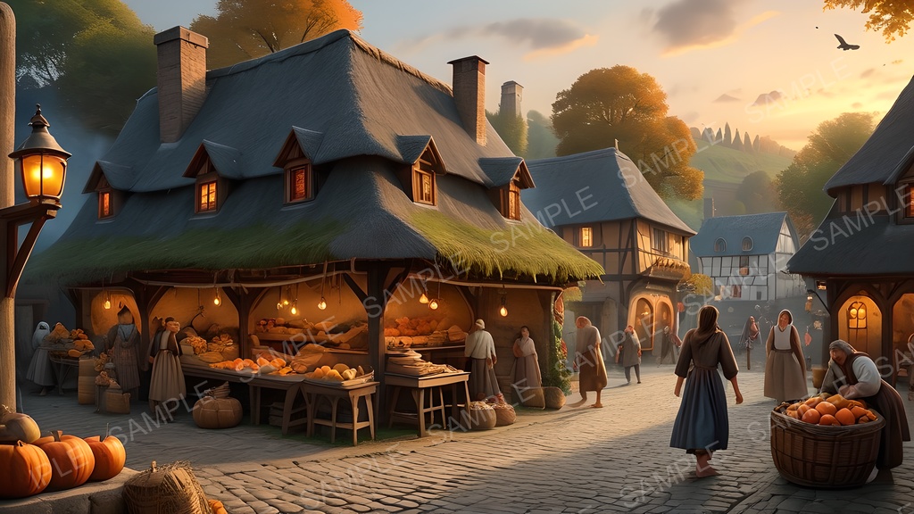 【2k背景素材】中世ファンタジー 村の収穫祭広場|10枚セット
