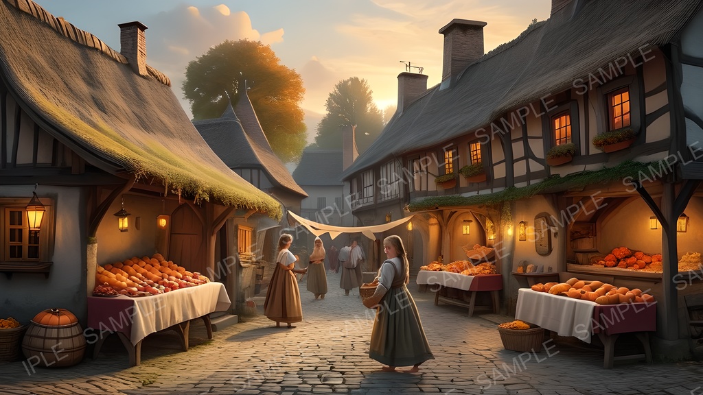 【2k背景素材】中世ファンタジー 村の収穫祭広場|10枚セット