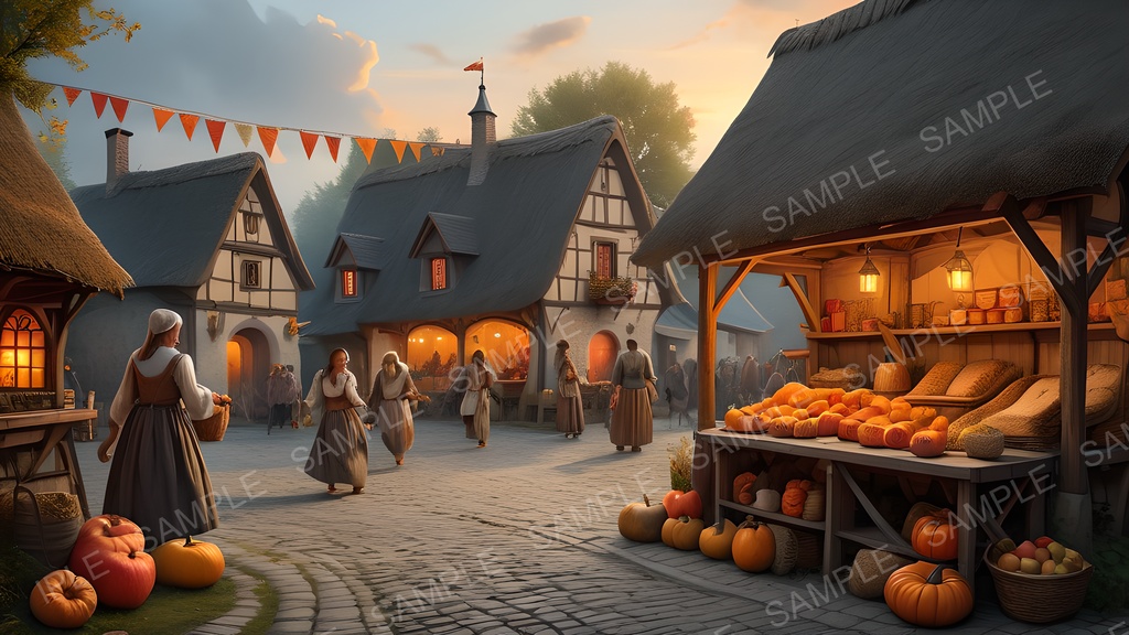 【2k背景素材】中世ファンタジー 村の収穫祭広場|10枚セット