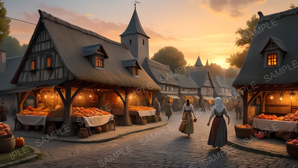 【2k背景素材】中世ファンタジー 村の収穫祭広場|10枚セット