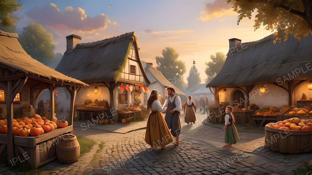 【2k背景素材】中世ファンタジー 村の収穫祭広場|10枚セット