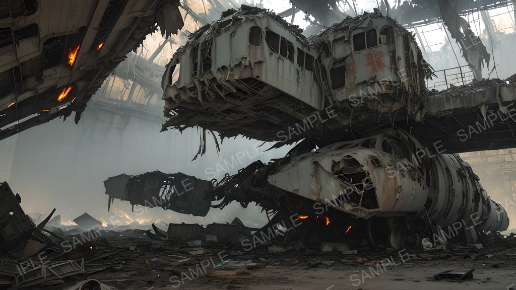 【2k背景素材】退廃サイバーパンク 廃墟格納庫|10枚セット