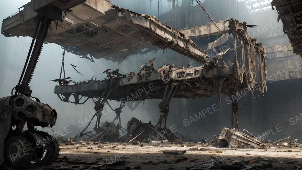 【2k背景素材】退廃サイバーパンク 廃墟格納庫|10枚セット