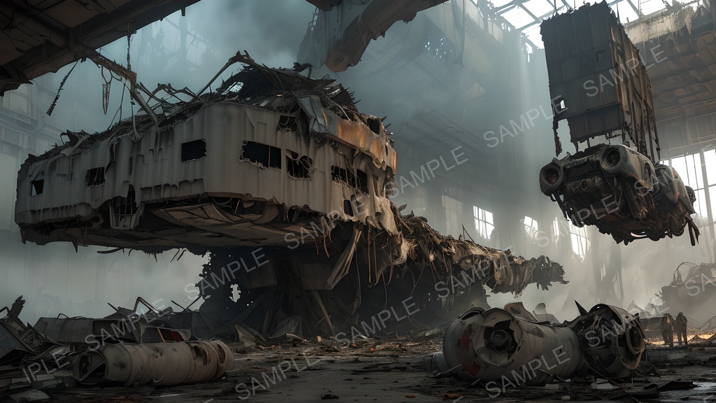 【2k背景素材】退廃サイバーパンク 廃墟格納庫|10枚セット