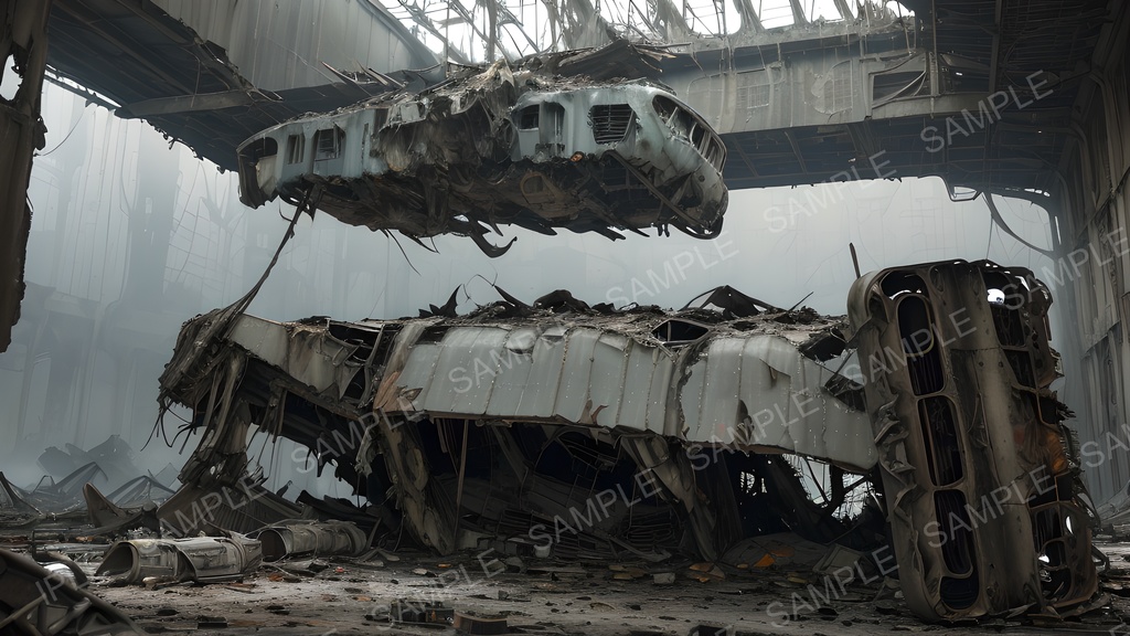 【2k背景素材】退廃サイバーパンク 廃墟格納庫|10枚セット