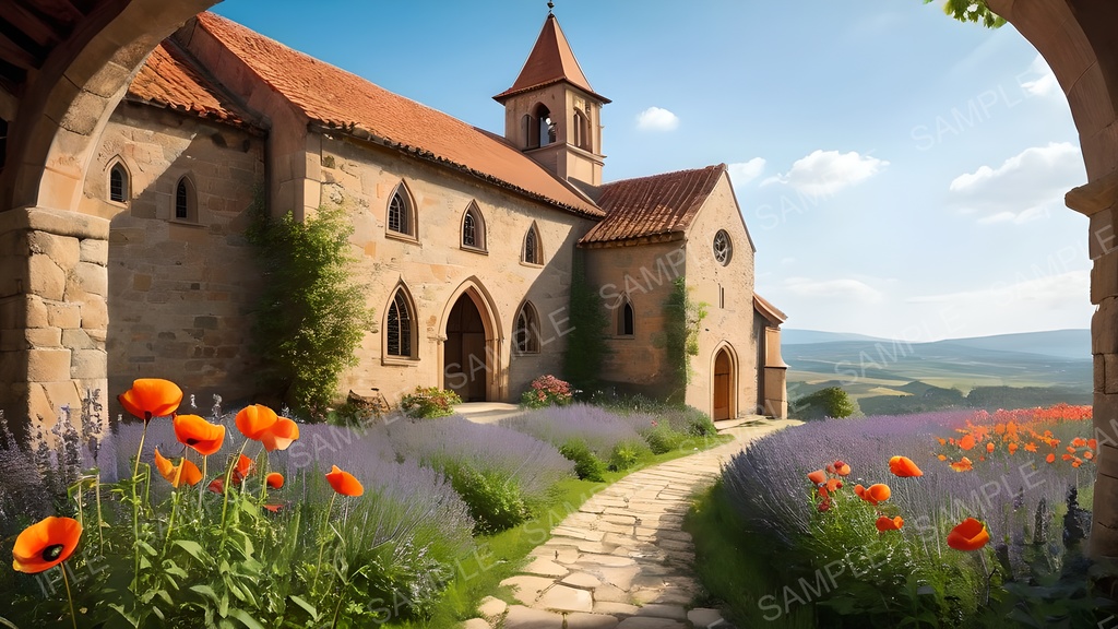 【2k背景素材】中世ファンタジー 修道院と花咲く大地|10枚セット