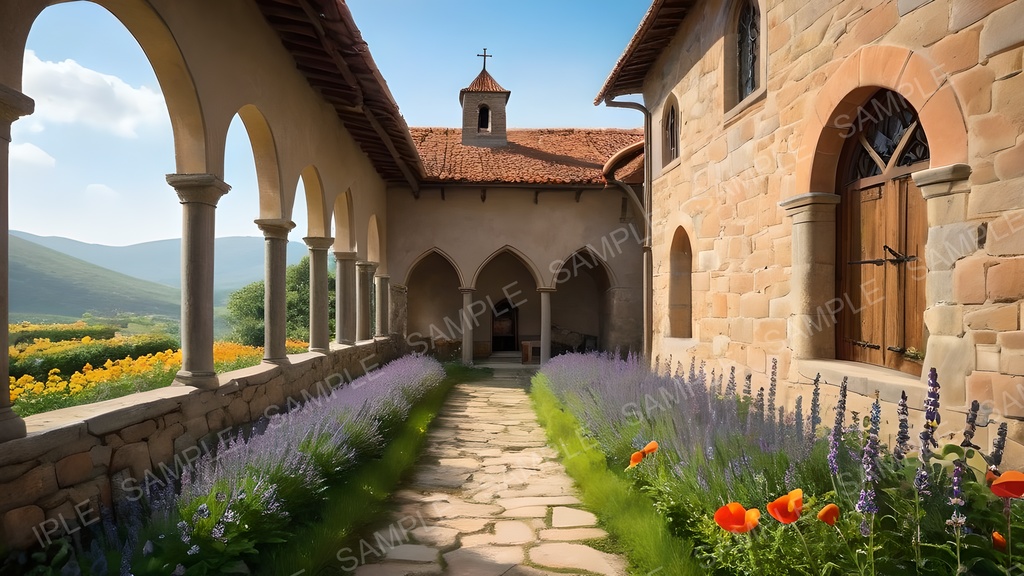 【2k背景素材】中世ファンタジー 修道院と花咲く大地|10枚セット