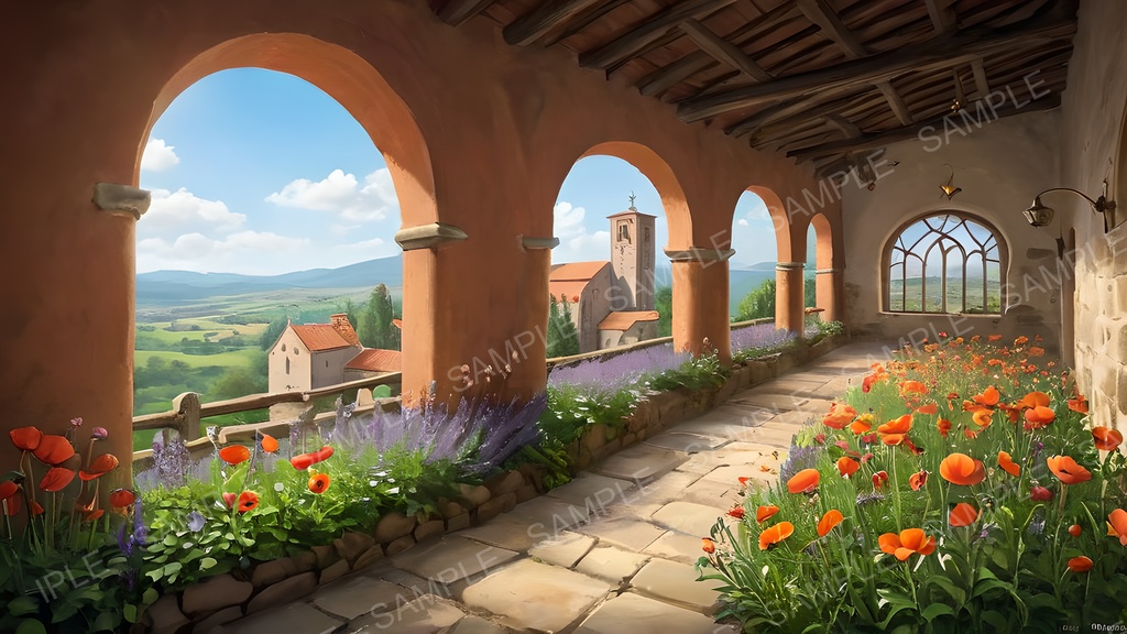 【2k背景素材】中世ファンタジー 修道院と花咲く大地|10枚セット