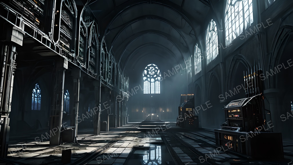 【2k背景素材】退廃サイバーパンク 電脳聖堂跡|10枚セット