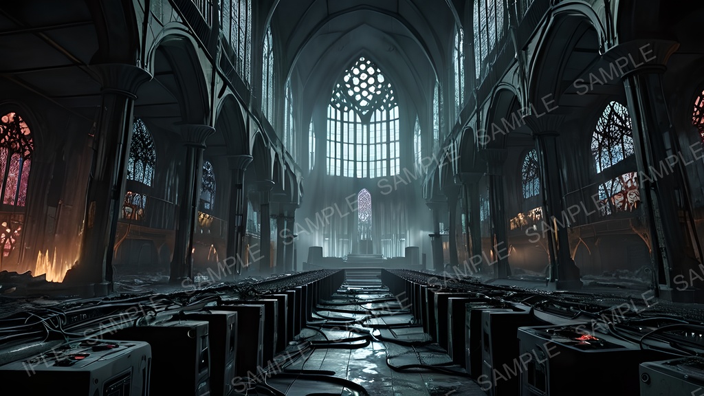 【2k背景素材】退廃サイバーパンク 電脳聖堂跡|10枚セット