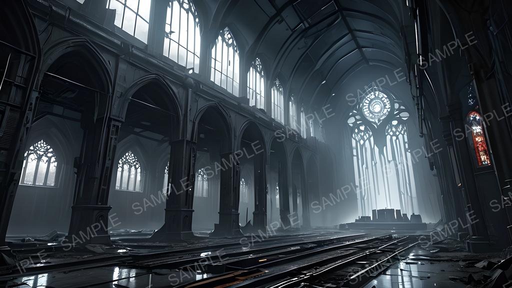 【2k背景素材】退廃サイバーパンク 電脳聖堂跡|10枚セット