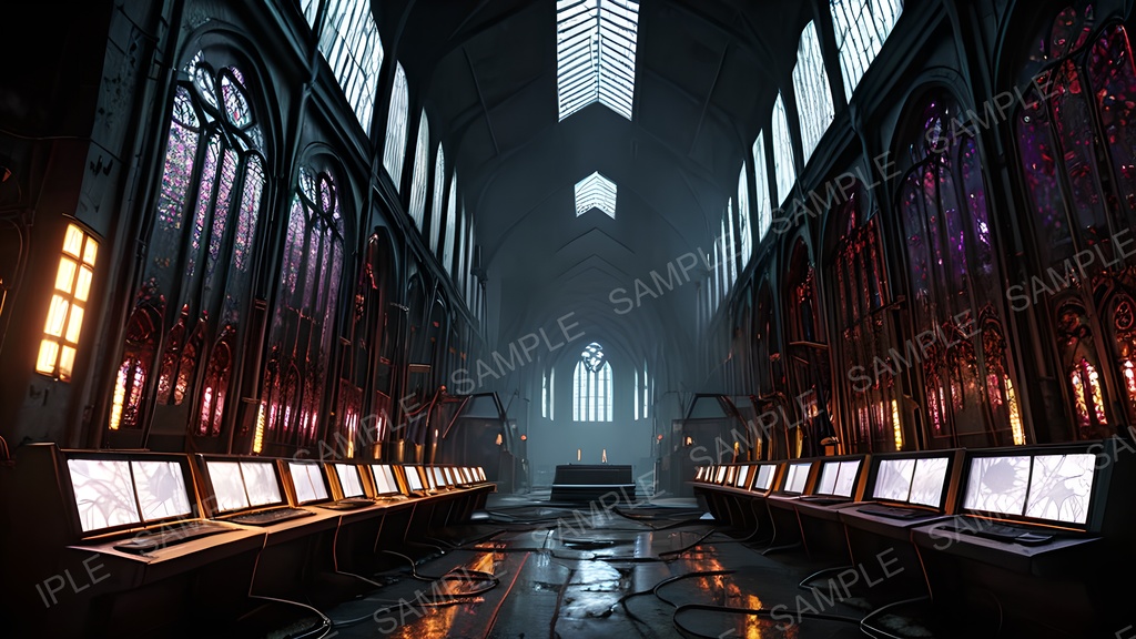 【2k背景素材】退廃サイバーパンク 電脳聖堂跡|10枚セット