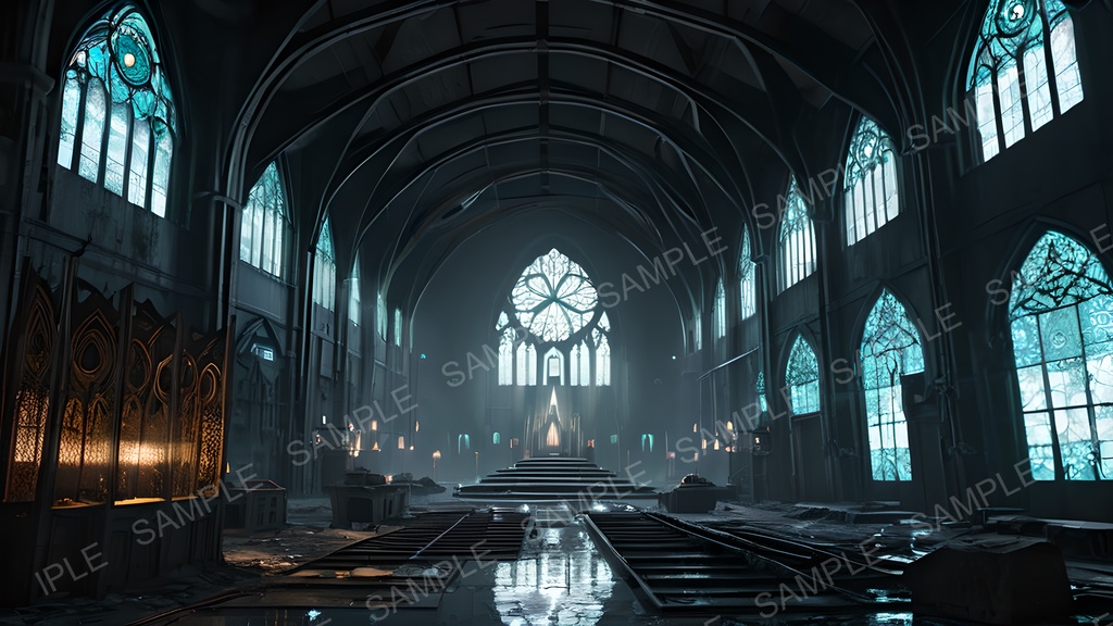 【2k背景素材】退廃サイバーパンク 電脳聖堂跡|10枚セット