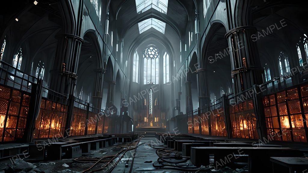 【2k背景素材】退廃サイバーパンク 電脳聖堂跡|10枚セット