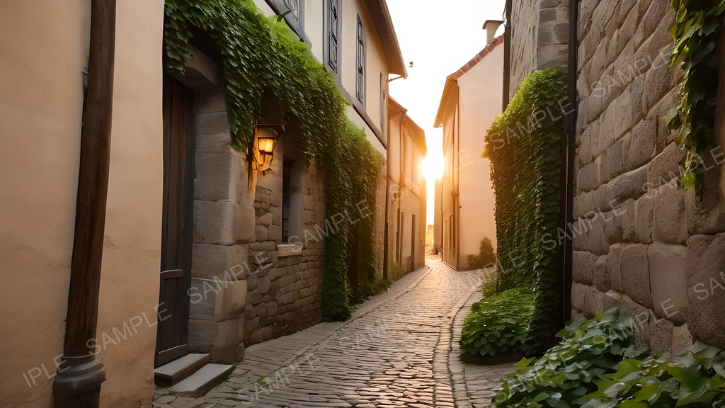 【2k背景素材】中世ファンタジー 夕刻の石畳路地|10枚セット