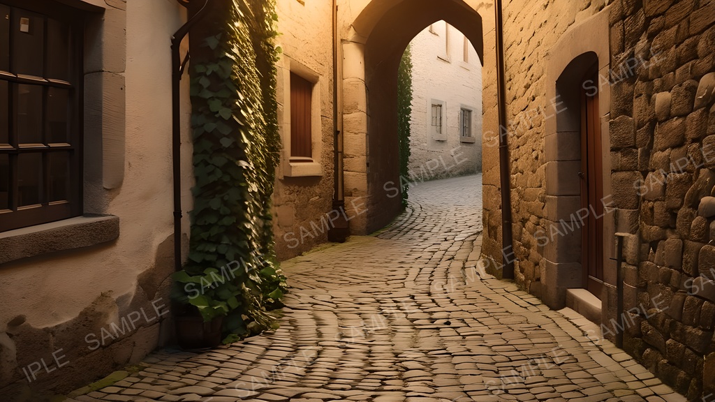 【2k背景素材】中世ファンタジー 夕刻の石畳路地|10枚セット