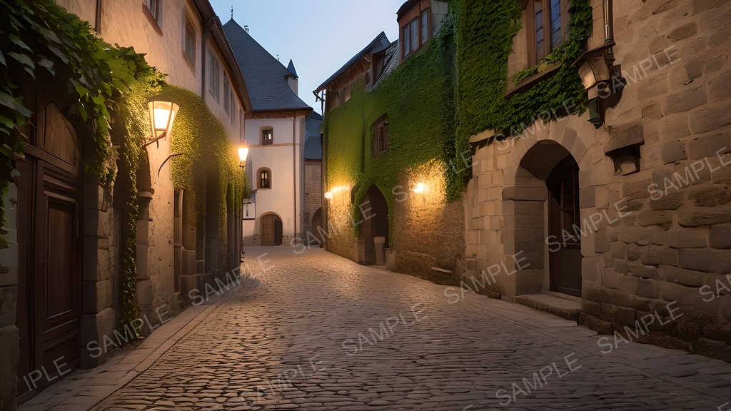 【2k背景素材】中世ファンタジー 夕刻の石畳路地|10枚セット
